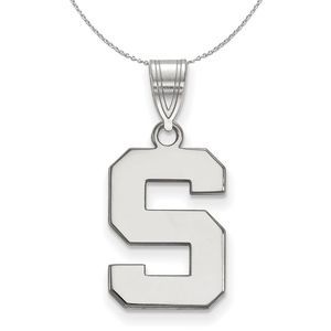 Sterling Silver Michigan State Medium Initial S Necklace - 16 Inch